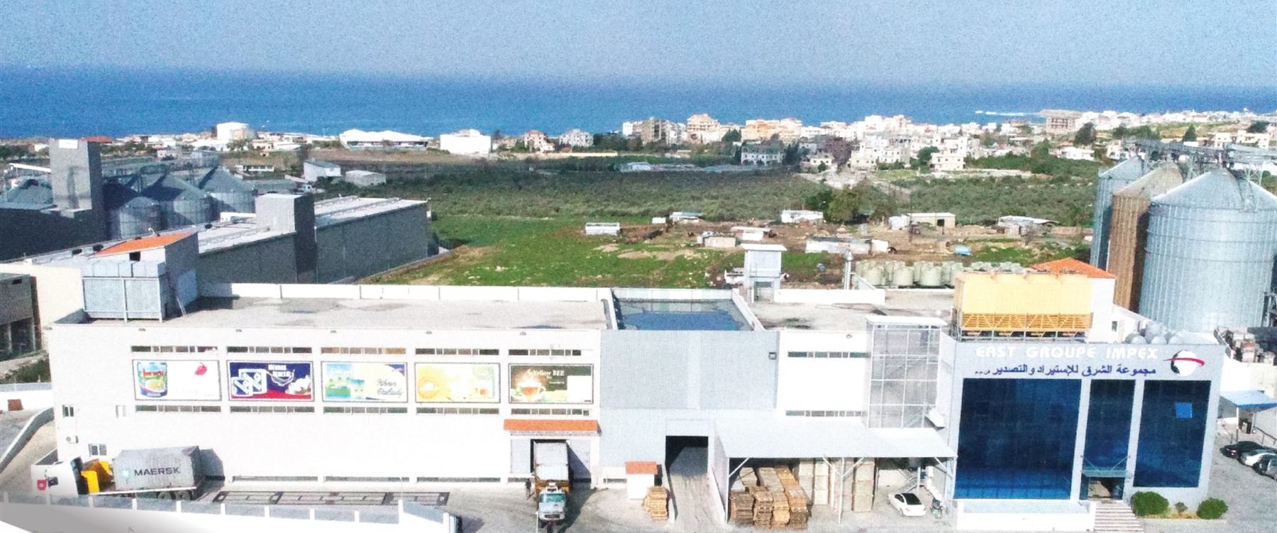 Aerial view of the East Groupe Impex factory in Anfeh, by the sea